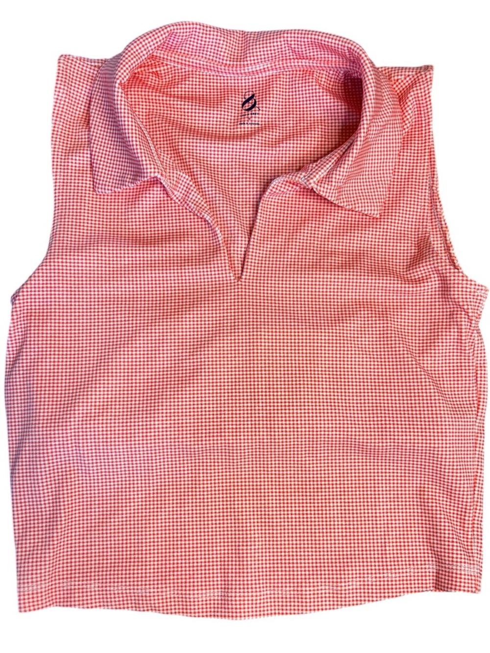 Lou & Grey Red Gingham Sleeveless Polo Top Women’s Medium Stretch Collared